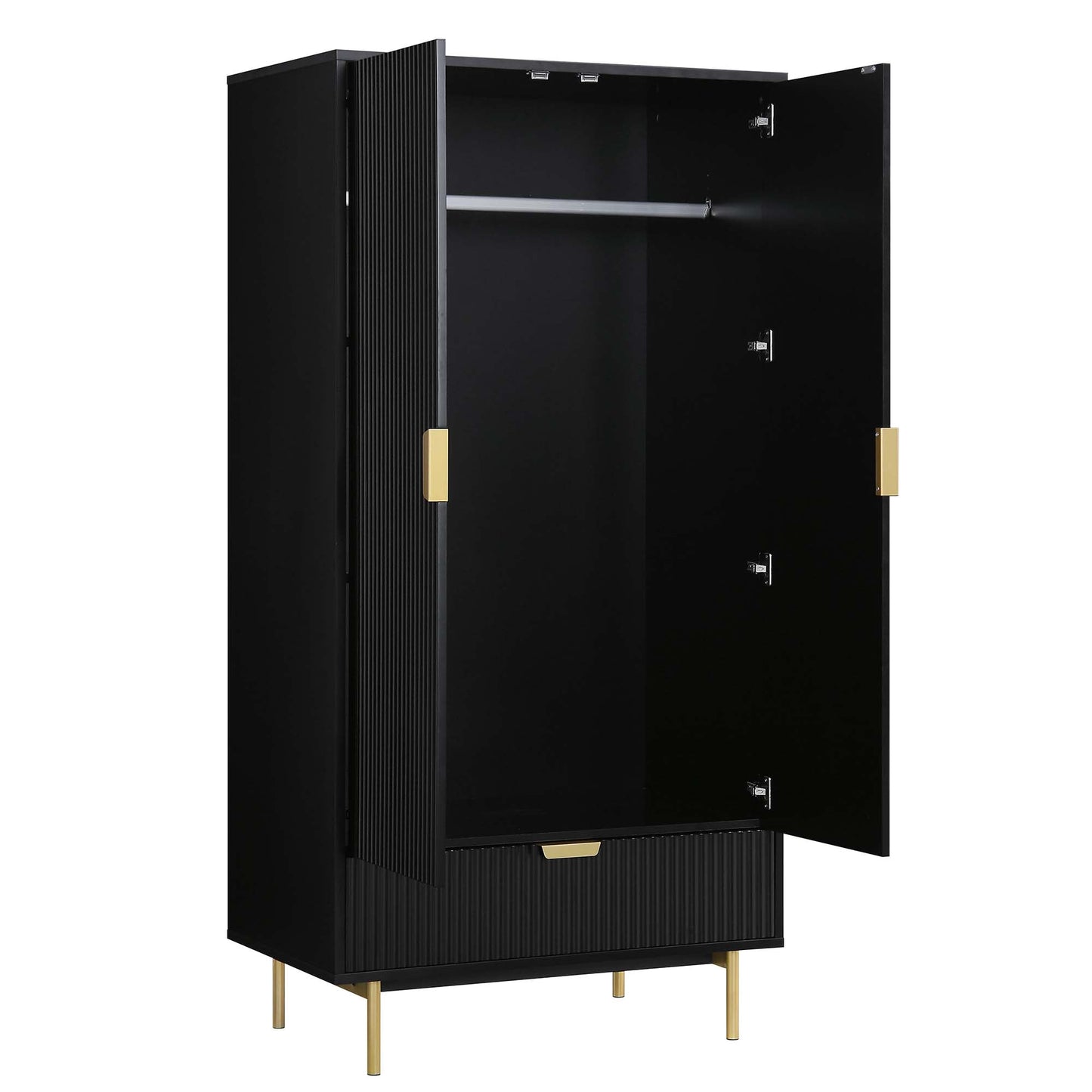 Richmond Ridged Double Wardrobe with Drawer, Matte Black