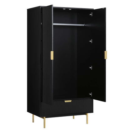 Richmond Ridged Double Wardrobe with Drawer, Matte Black