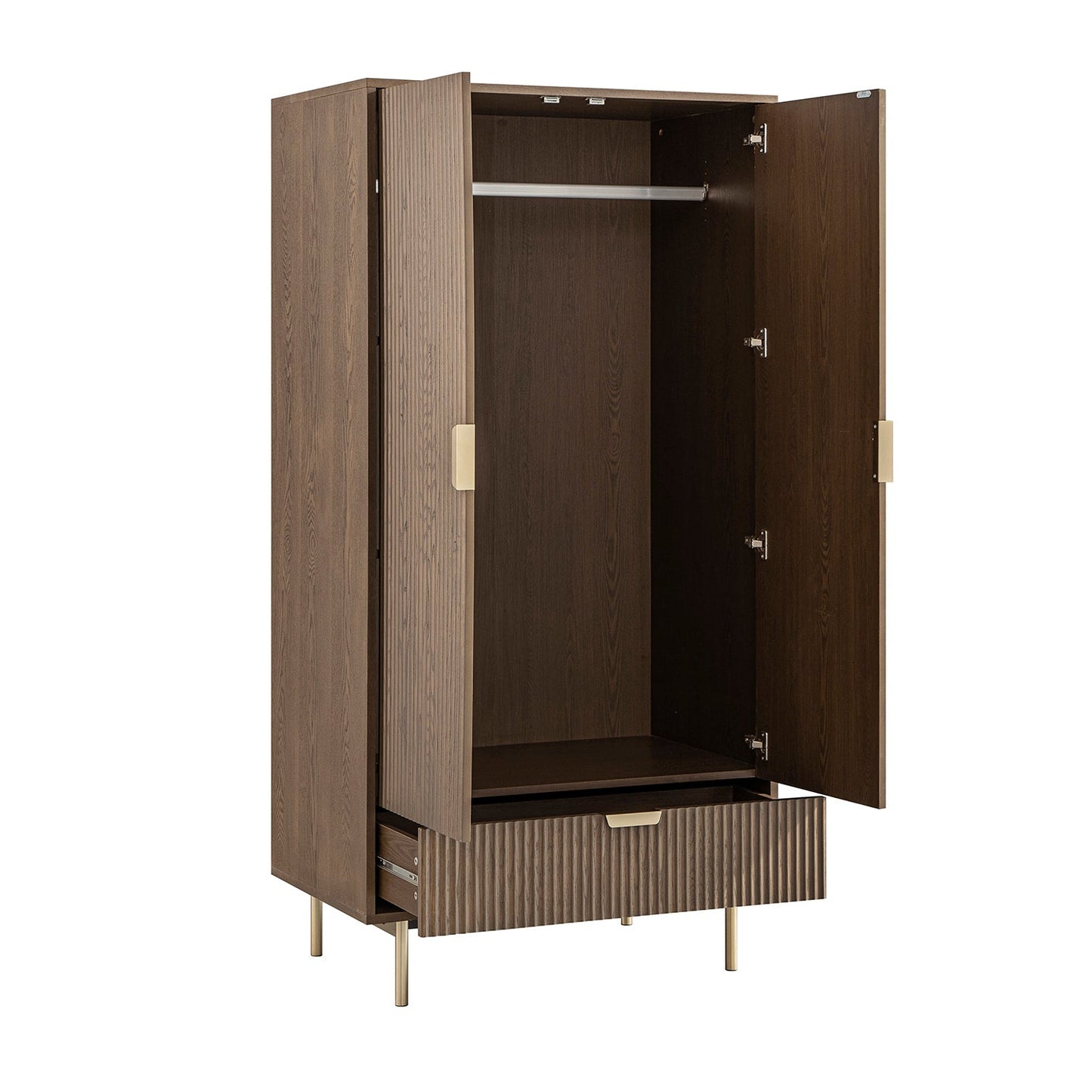 Richmond Ridged Double Wardrobe with Drawer, Dark Ash