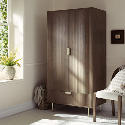 Richmond Ridged Double Wardrobe with Drawer, Dark Ash