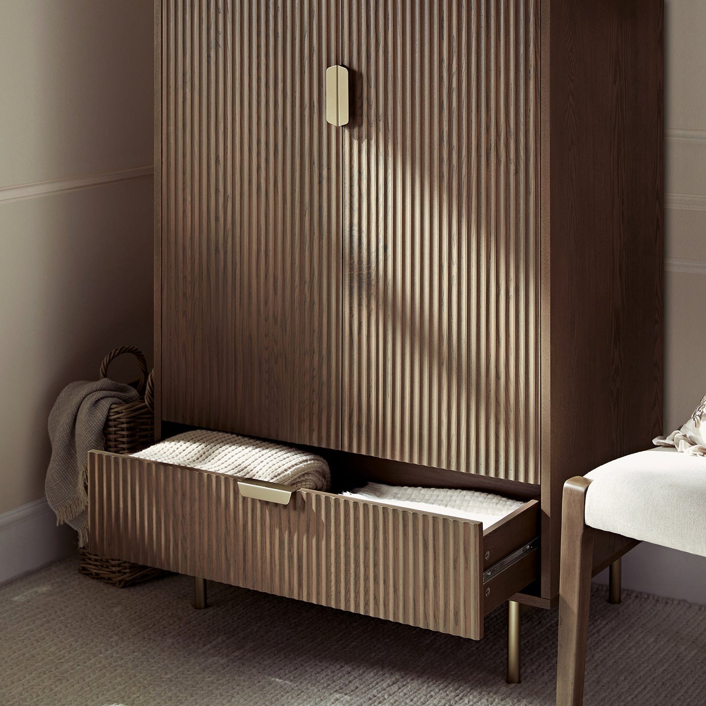 Richmond Ridged Double Wardrobe with Drawer, Dark Ash