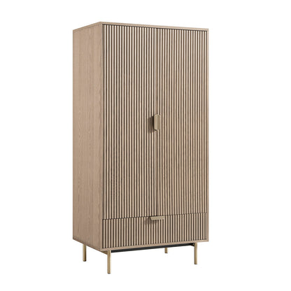 Richmond Ridged Double Wardrobe with Drawer, Light Ash