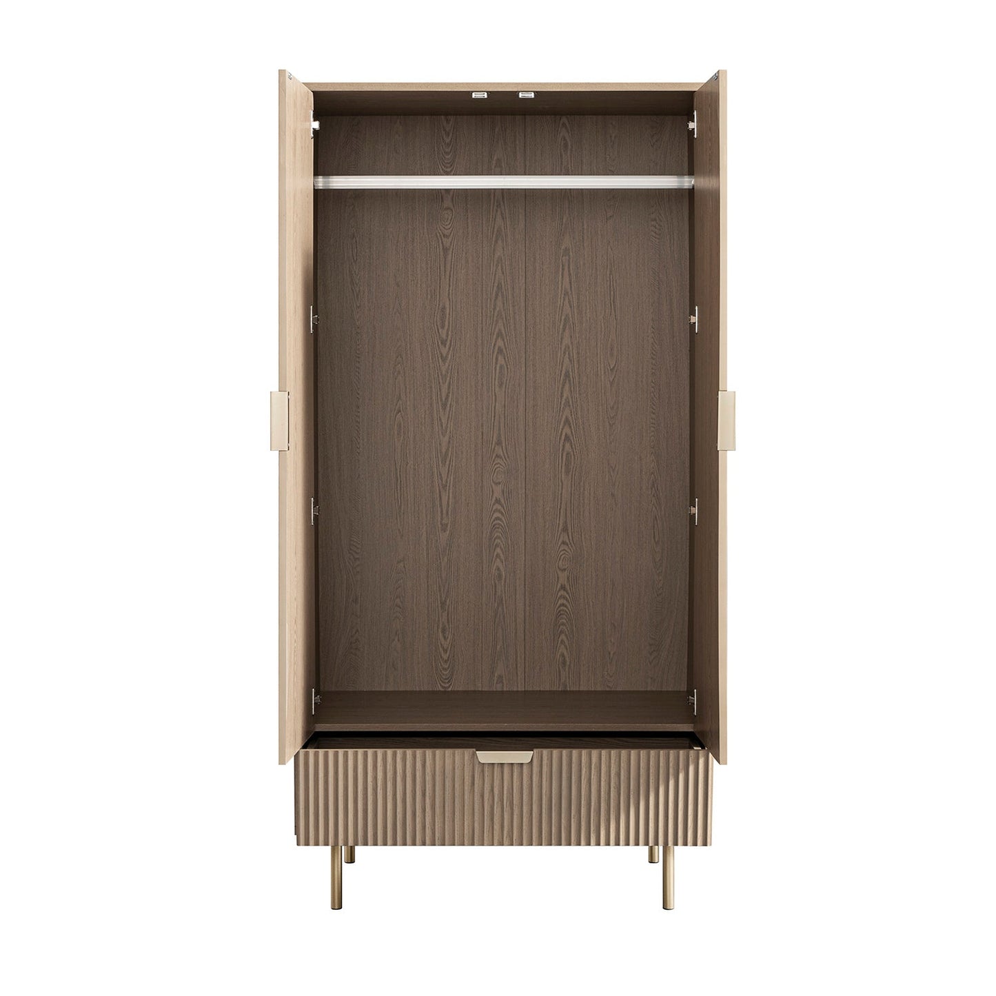 Richmond Ridged Double Wardrobe with Drawer, Light Ash