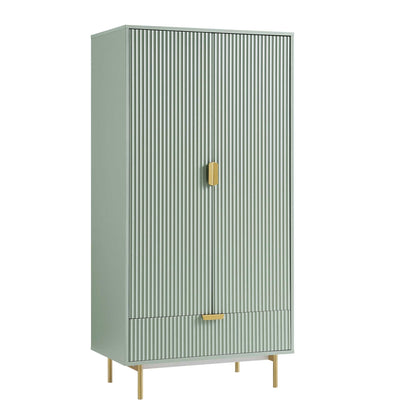 Richmond Ridged Double Wardrobe with Drawer, Matte Sage Green