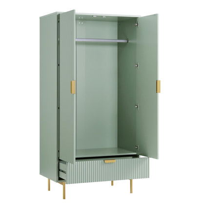 Richmond Ridged Double Wardrobe with Drawer, Matte Sage Green