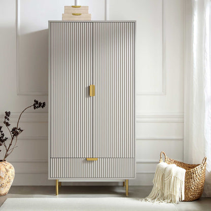 Richmond Ridged Double Wardrobe with Drawer, Matte Taupe