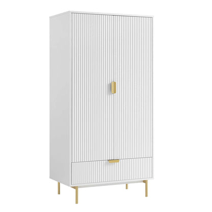 Richmond Ridged Double Wardrobe with Drawer, Matte White