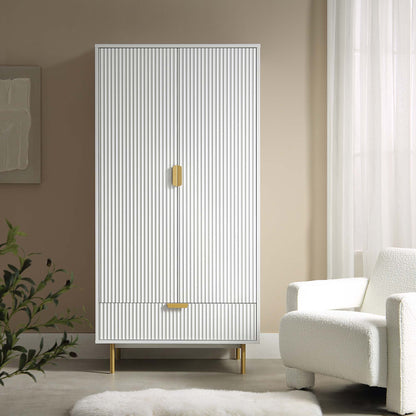 Richmond Ridged Double Wardrobe with Drawer, Matte White