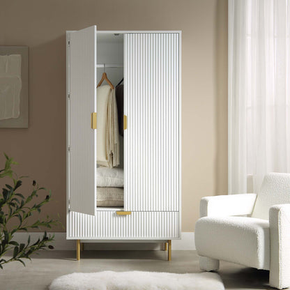 Richmond Ridged Double Wardrobe with Drawer, Matte White