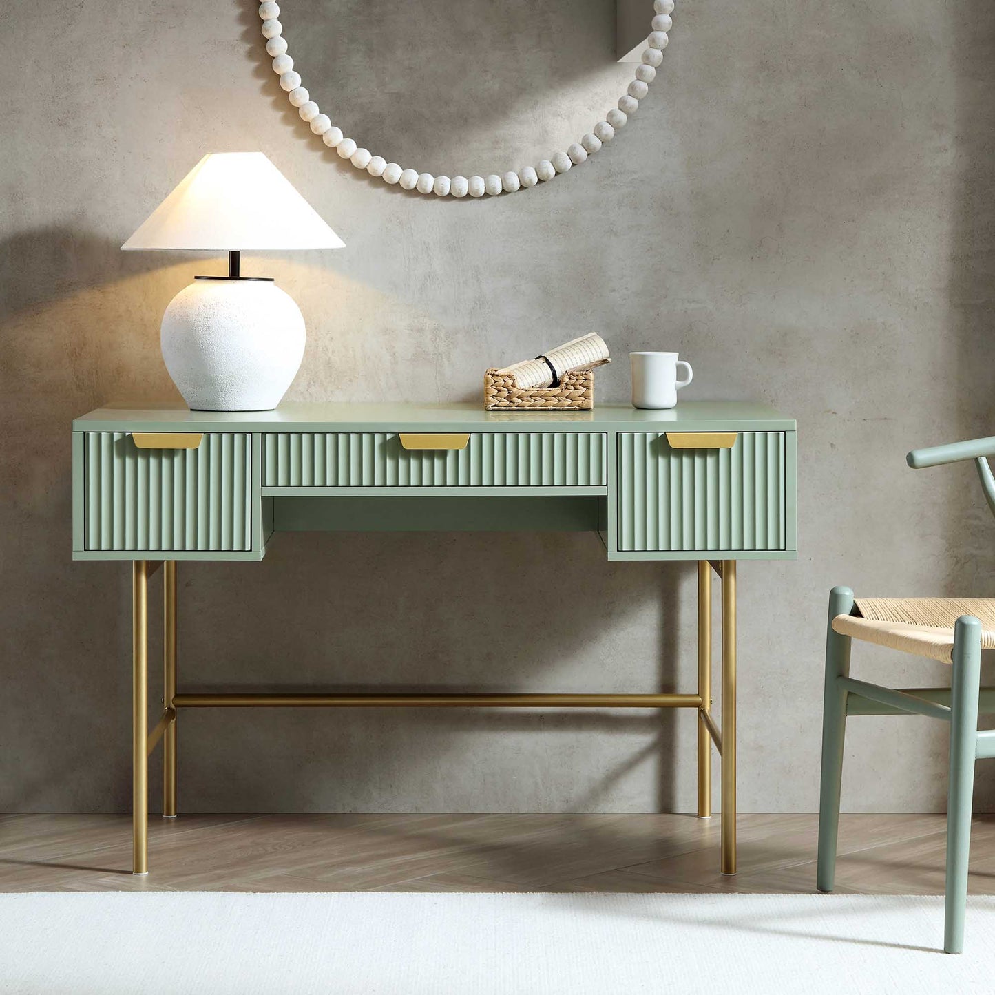 Richmond Ridged Dressing Table, Matte Sage Green