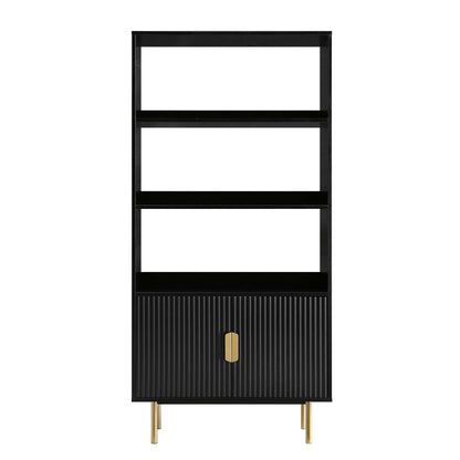 Richmond Ridged Tall Bookcase with Doors, Matte Black