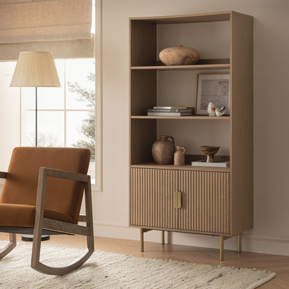 Richmond Ridged Tall Bookcase with Doors, Light Ash