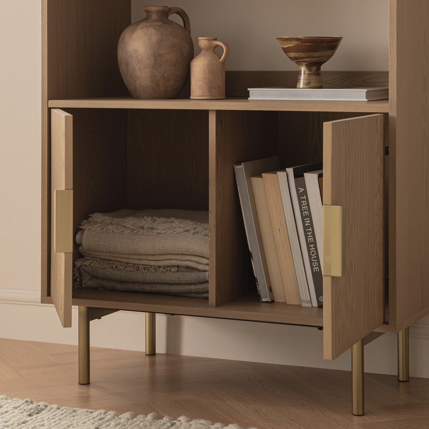 Richmond Ridged Tall Bookcase with Doors, Light Ash