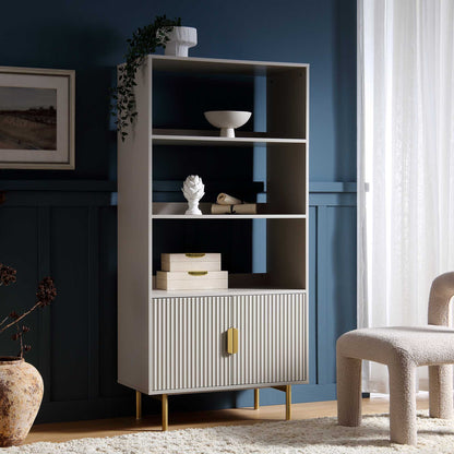 Richmond Ridged Tall Bookcase with Doors, Matte Taupe