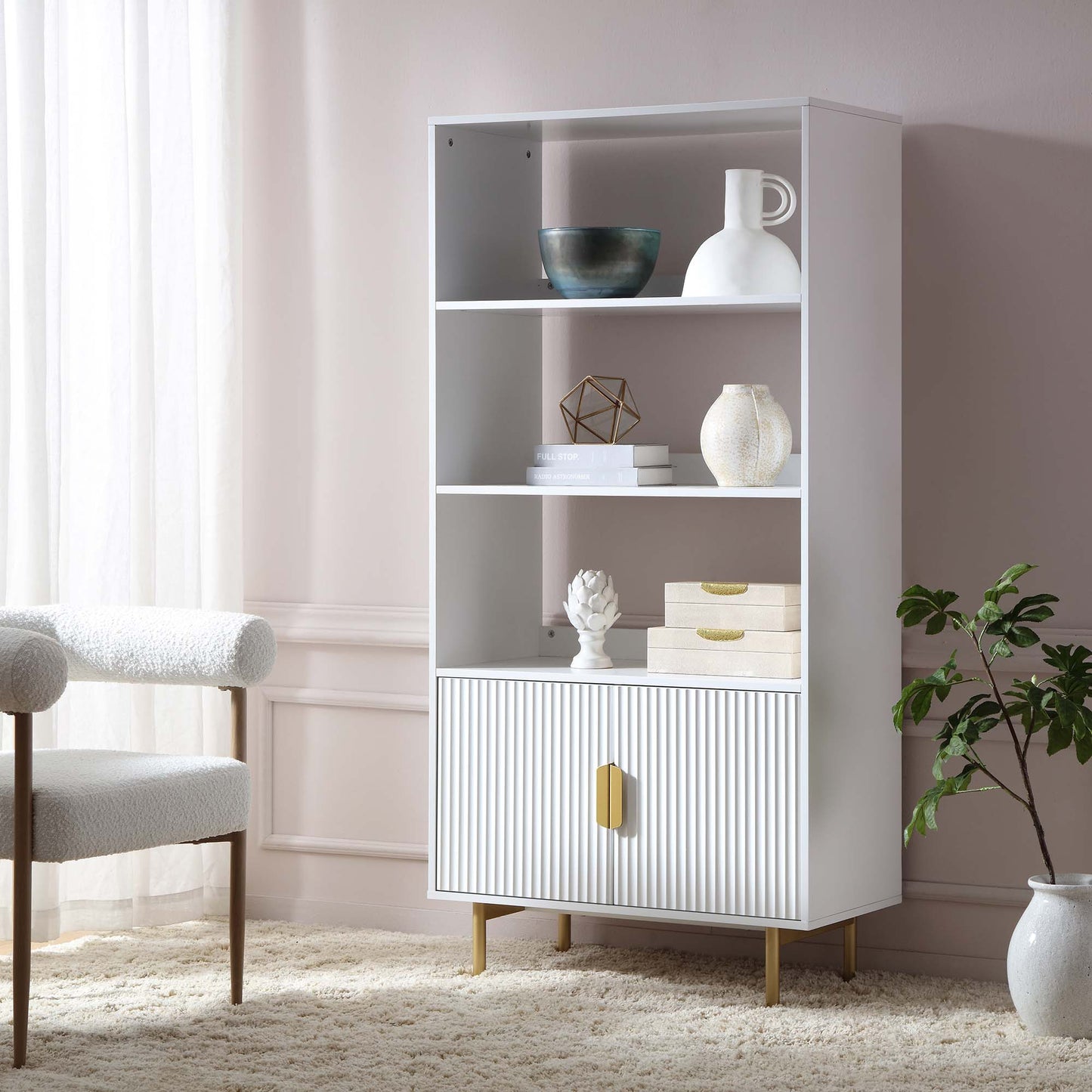 Richmond Ridged Tall Bookcase with Doors, Matte White