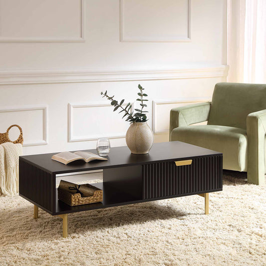 Richmond Ridged Coffee Table with Drawer, Matte Black