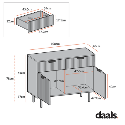 Richmond Ridged 2-Door Cabinet with Drawers, Dark Ash