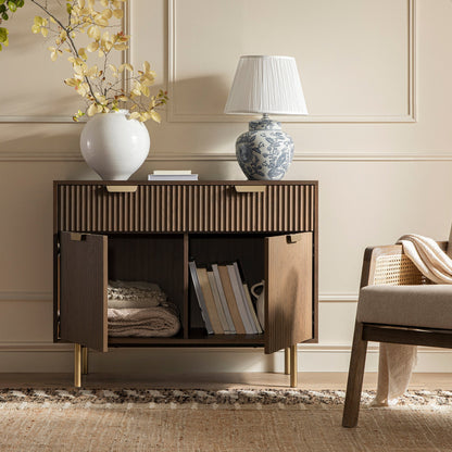 Richmond Ridged 2-Door Cabinet with Drawers, Dark Ash