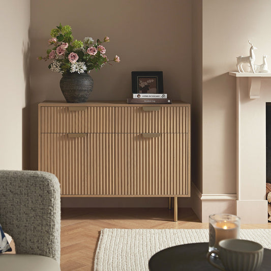 Richmond Ridged 2-Door Cabinet with Drawers, Light Ash