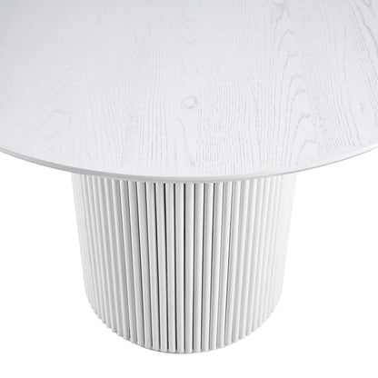 Maru Round Oak Pedestal Dining Table, Washed White