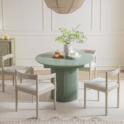 Maru Round 4-6 Seater Extending Oak Pedestal Dining Table, Sage Green