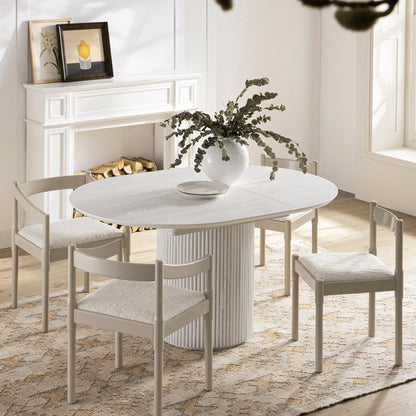Maru Round 4-6 Seater Extending Oak Pedestal Dining Table, Washed White