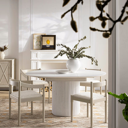 Maru Round 4-6 Seater Extending Oak Pedestal Dining Table, Washed White