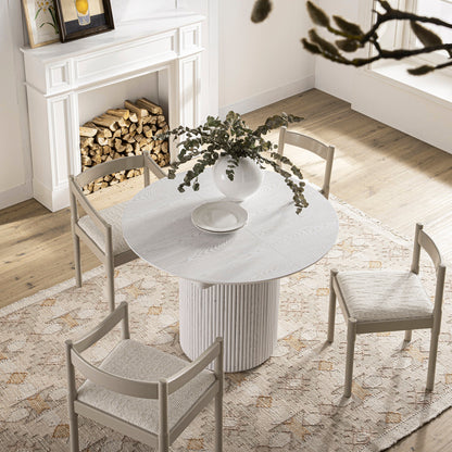 Maru Round 4-6 Seater Extending Oak Pedestal Dining Table, Washed White