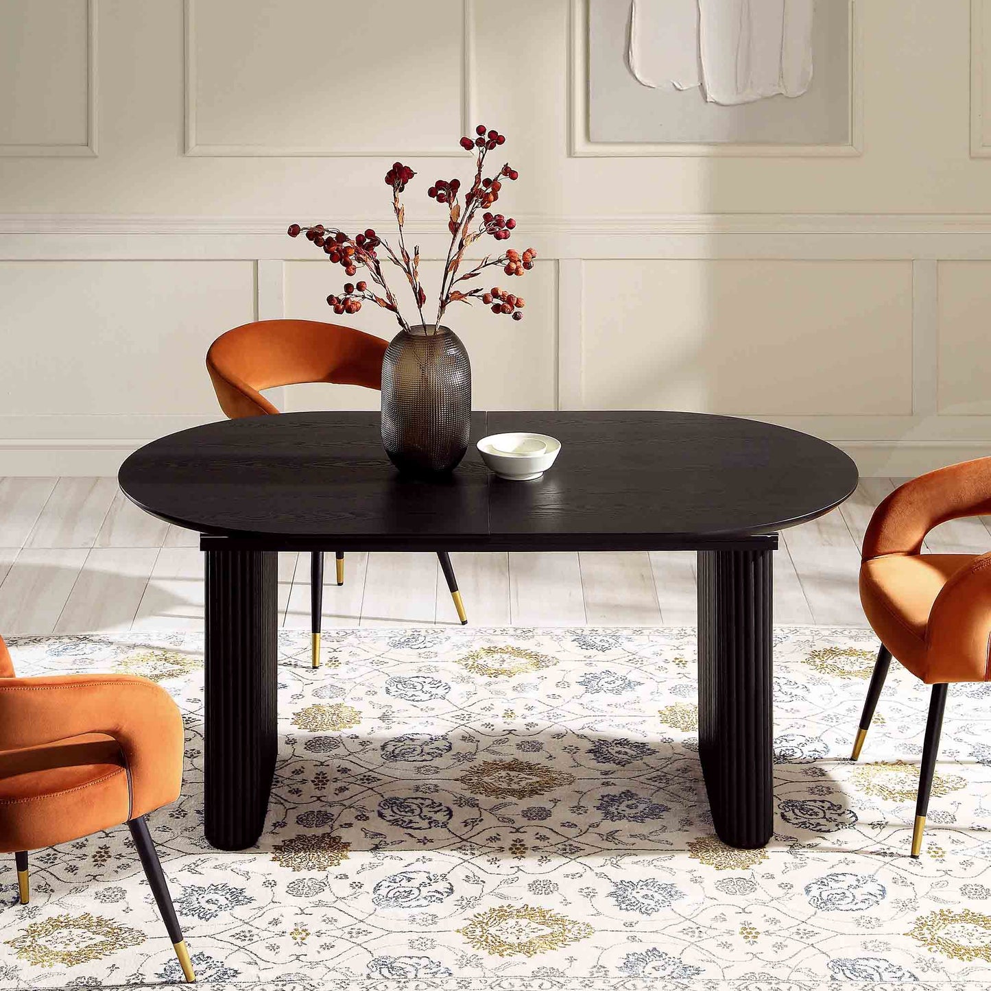 Maru Oval 6-8 Seater Extending Oak Pedestal Dining Table, Black