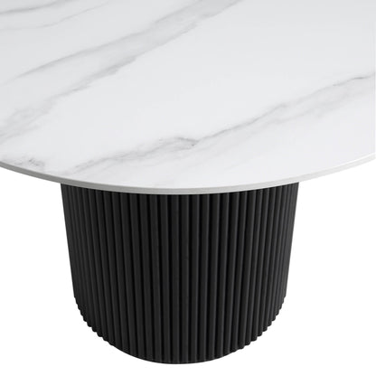 Maru Ceramic Top Black Pedestal Round Dining Table