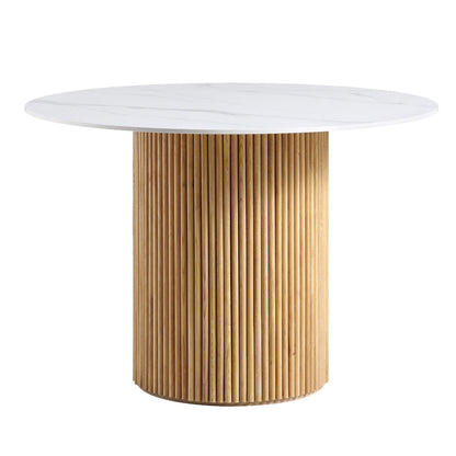 Maru Ceramic Top Oak Pedestal Round Dining Table
