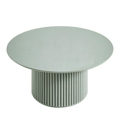 Maru Round Oak Pedestal Coffee Table, Sage Green