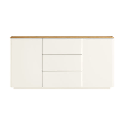 Agnes Curved Edge 2 Door 3 Drawer Wide Sideboard, Off White with Oak Top