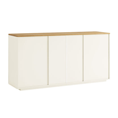 Agnes Curved Edge 2 Door 3 Drawer Wide Sideboard, Off White with Oak Top