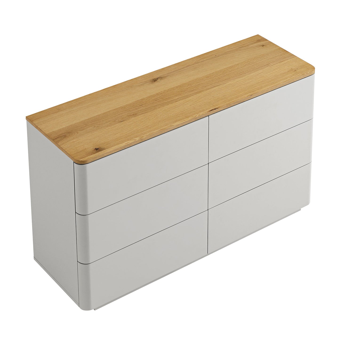 Agnes Curved Edge Chest of 6 Drawers, Dove Grey with Oak Top