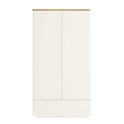Agnes Curved Edge Double Wardrobe, Off White with Oak Top