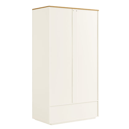 Agnes Curved Edge Double Wardrobe, Off White with Oak Top