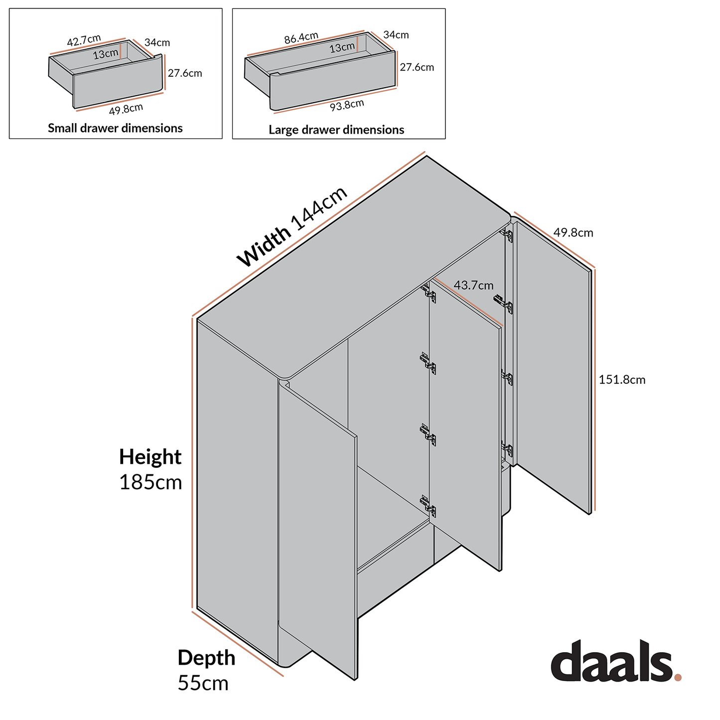 Agnes Curved Edge Triple Wardrobe, Dove Grey with Oak Top