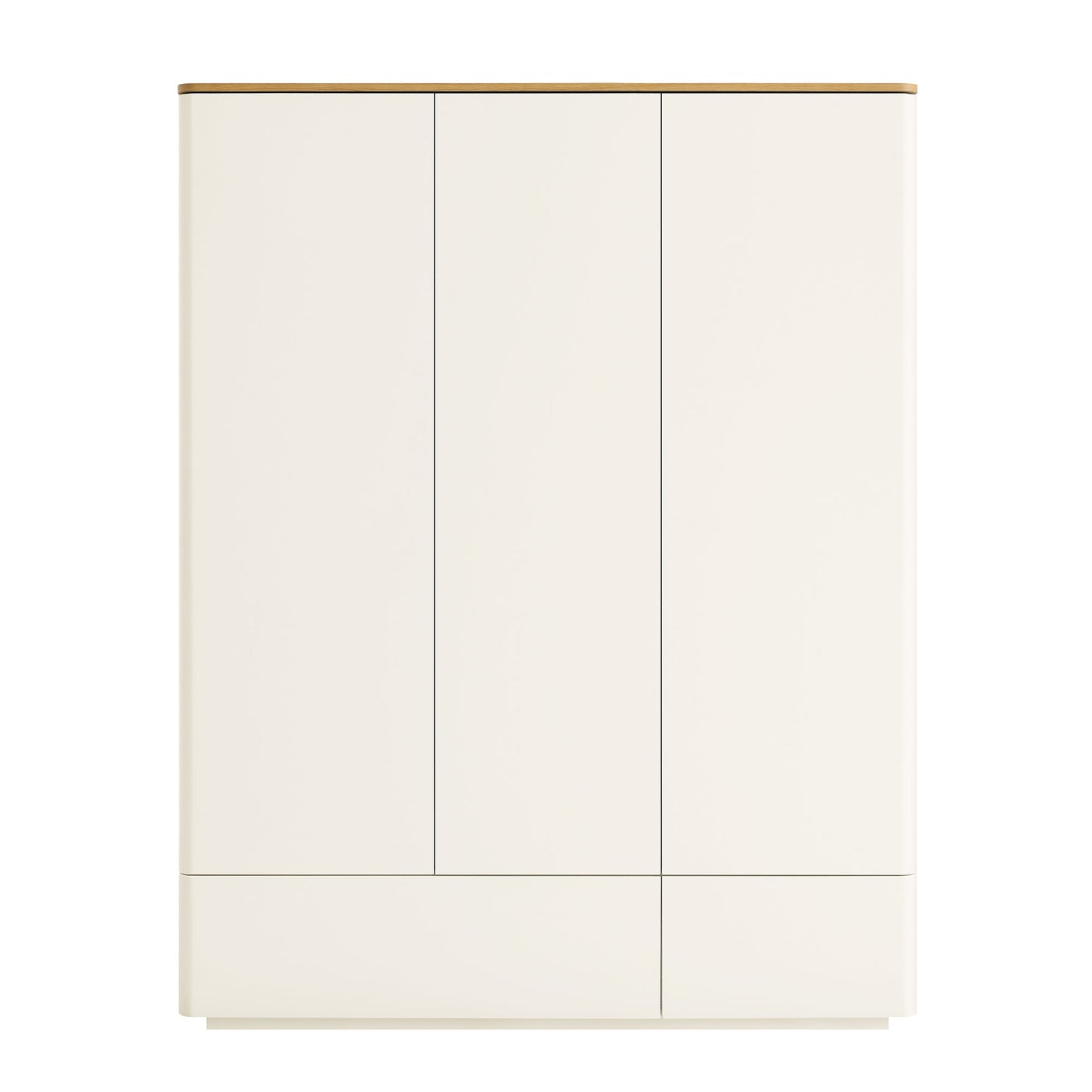 Agnes Curved Edge Triple Wardrobe, Off White with Oak Top