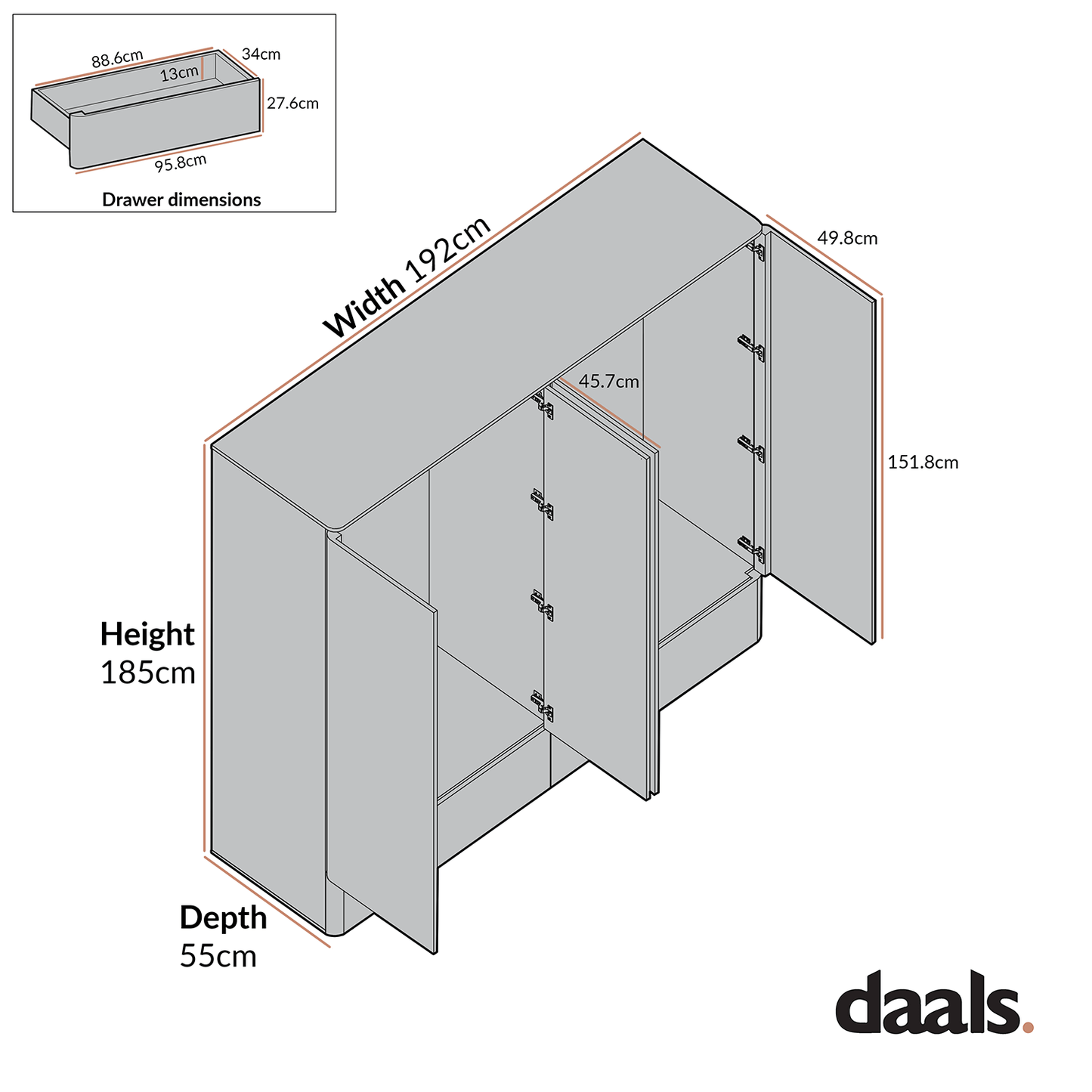 Agnes Curved Edge 4-Door Wardrobe, Dove Grey with Oak Top