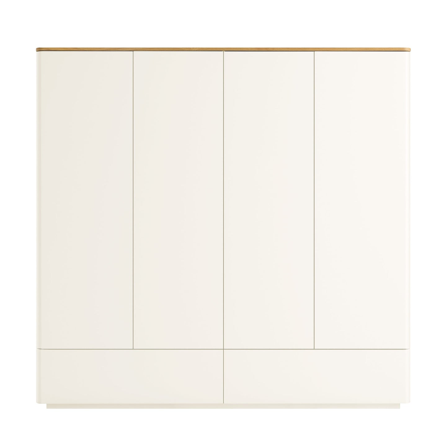 Agnes Curved Edge 4-Door Wardrobe, Off White with Oak Top