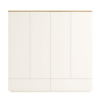 Agnes Curved Edge 4-Door Wardrobe, Off White with Oak Top