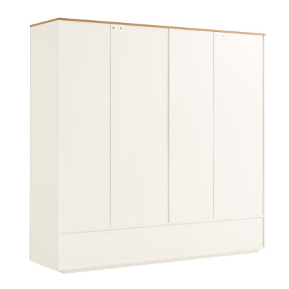 Agnes Curved Edge 4-Door Wardrobe, Off White with Oak Top