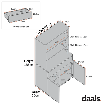 Agnes Curved Edge Dresser, Dove Grey with Oak Top