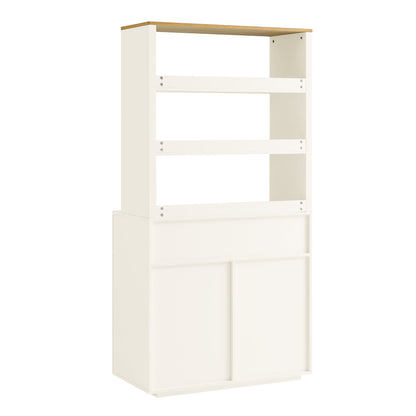 Agnes Curved Edge Dresser, Off White with Oak Top