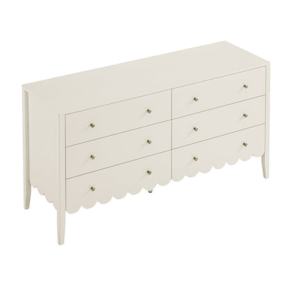 Henley Scalloped Edge 6 Drawer 140cm Wide Chest, Light Sand