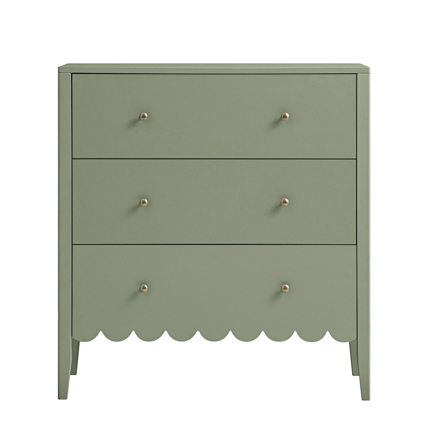 Henley Scalloped Edge 3 Drawer Chest, Sage Green