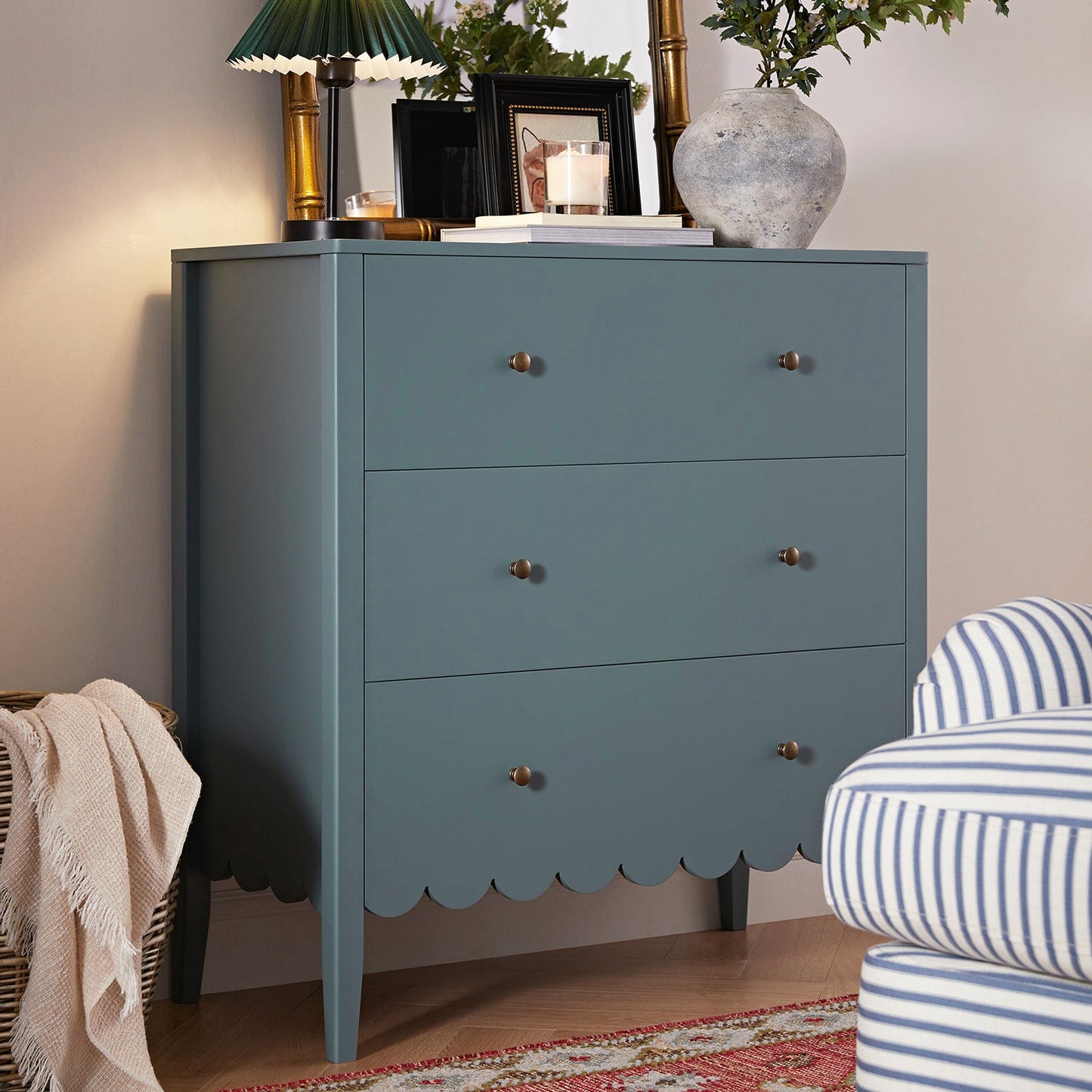 Henley Scalloped Edge 3 Drawer Chest, Blue Spruce