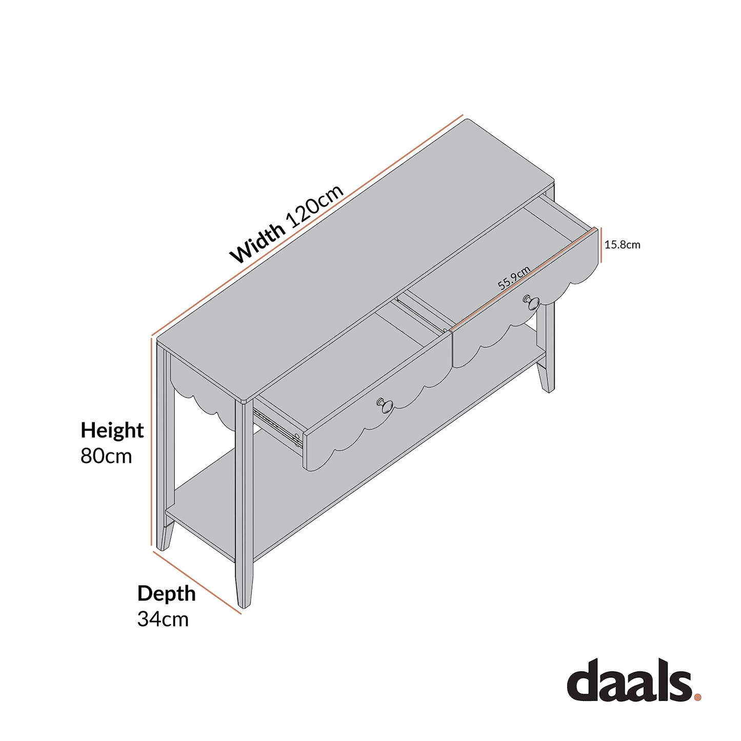 Henley Scalloped Edge Console Table, Sage Green