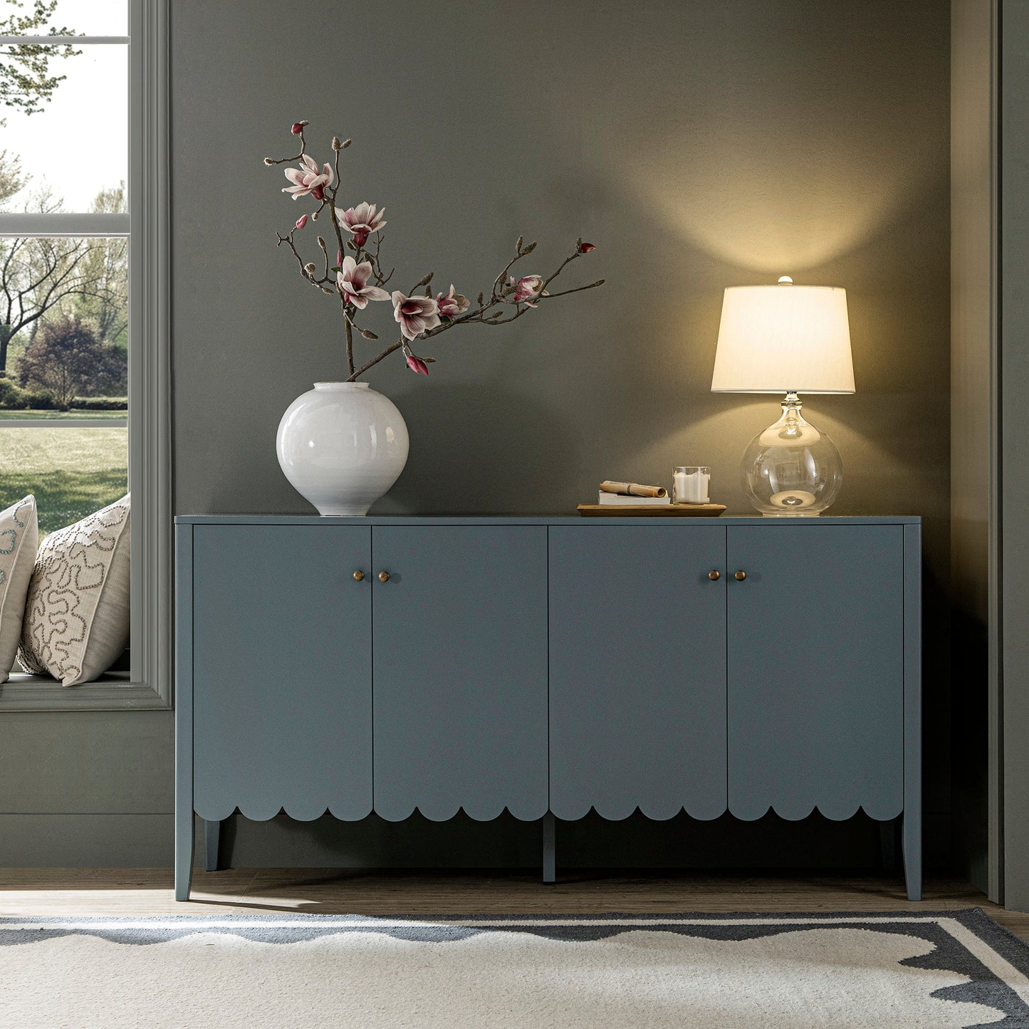 Henley Scalloped Edge 150cm Wide Sideboard, Blue Spruce
